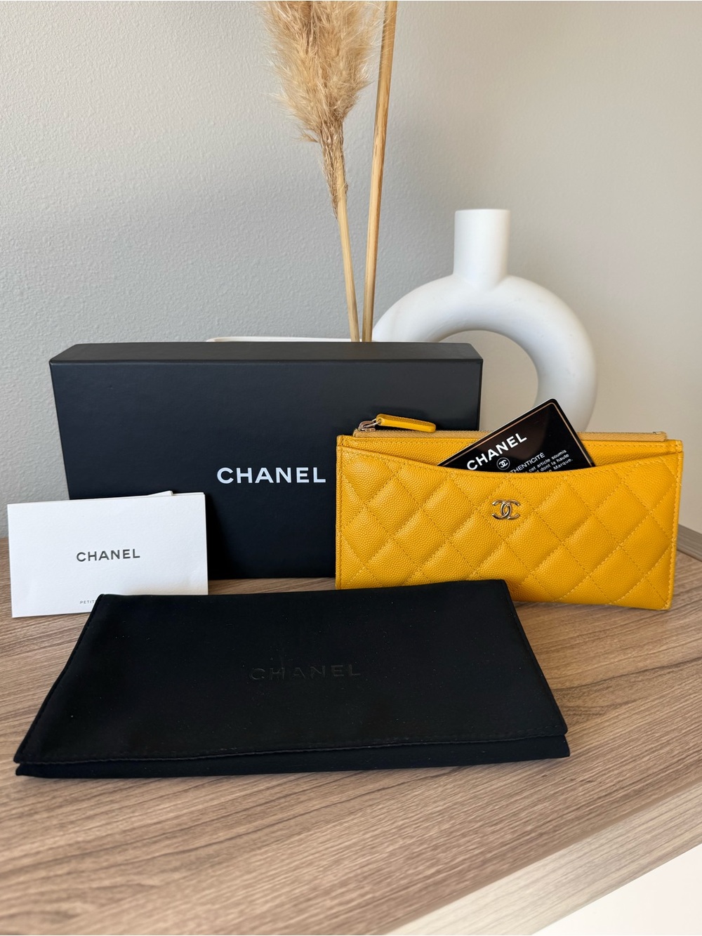 Chanel Classic Slim Quilted Leather Zip Wallet in Yellow